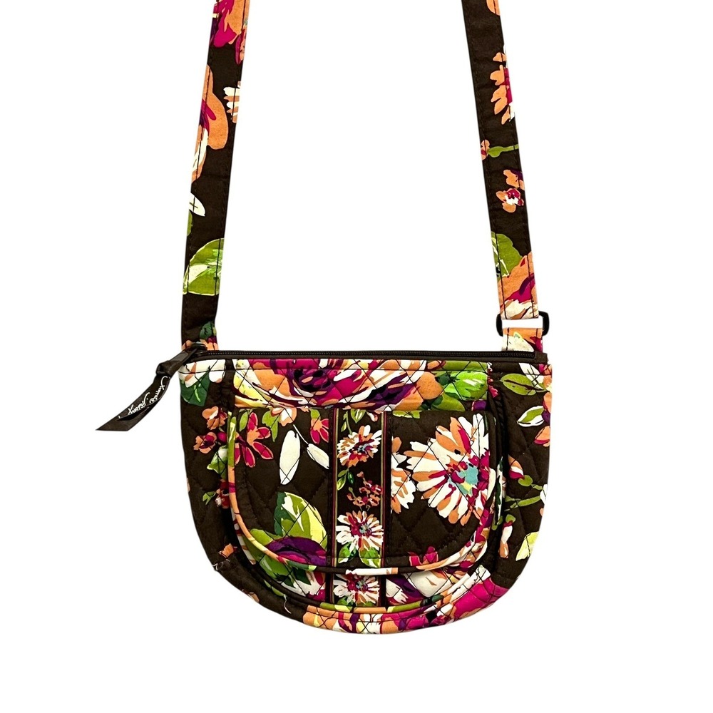 Vera Bradley Crossbody Bag Womens Small Floral Brown Quilted Colorful Boho